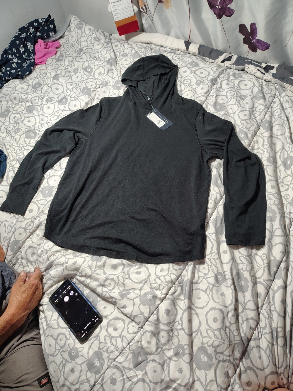 Black Lightweight Hooded Pullover Sweatshirt